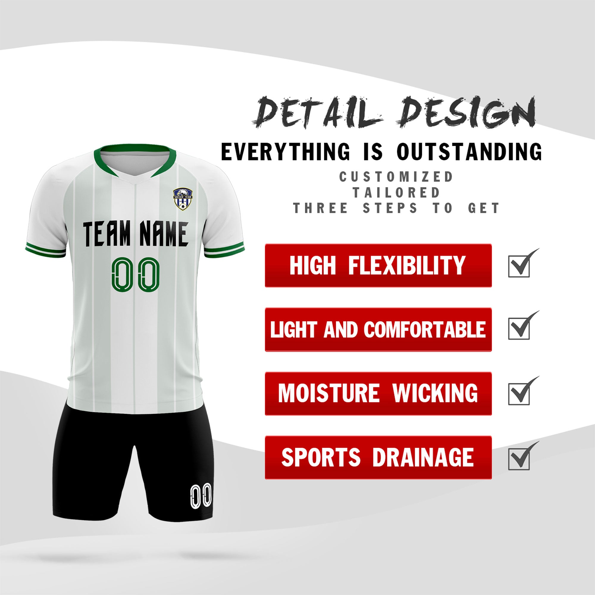 Custom White Classic Striped Personalized Football Kit Jersey