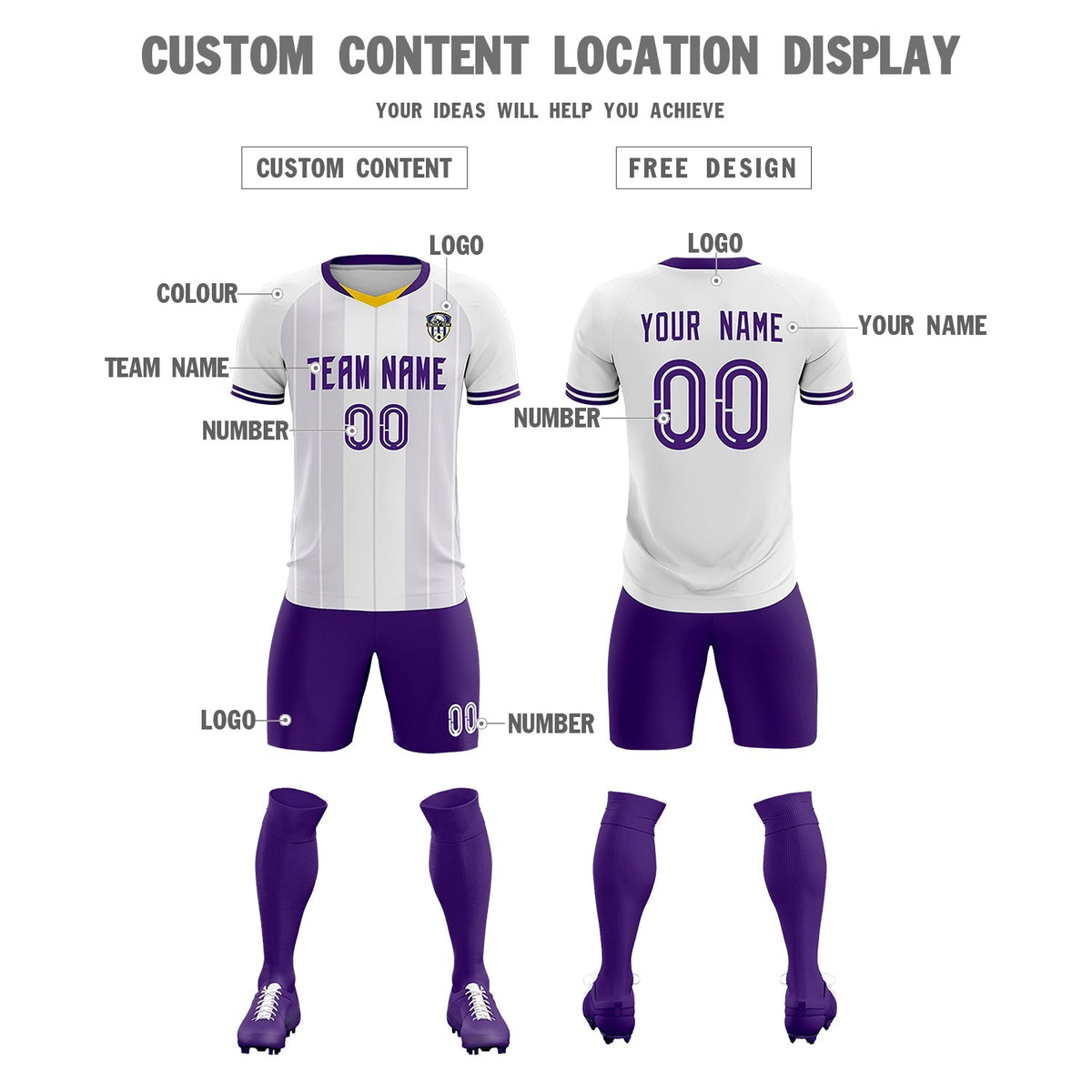 Custom White Classic Striped Personalized Football Kit Jersey
