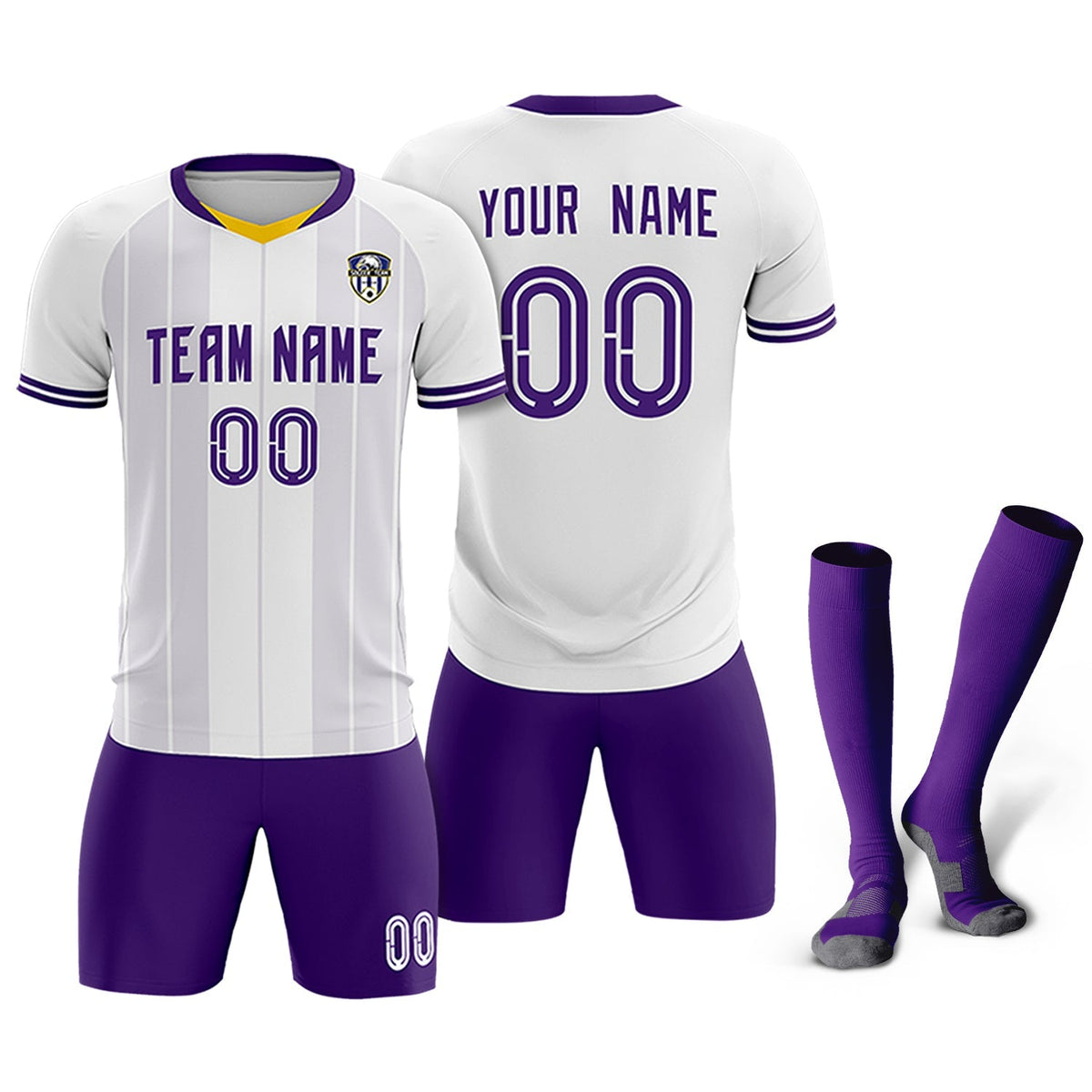 Custom White Classic Striped Personalized Football Kit Jersey