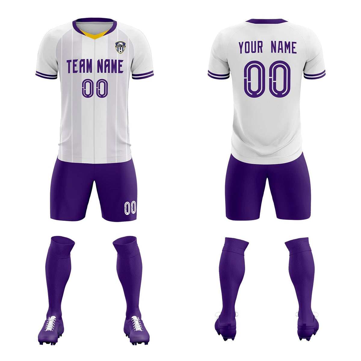 Custom White Classic Striped Personalized Football Kit Jersey