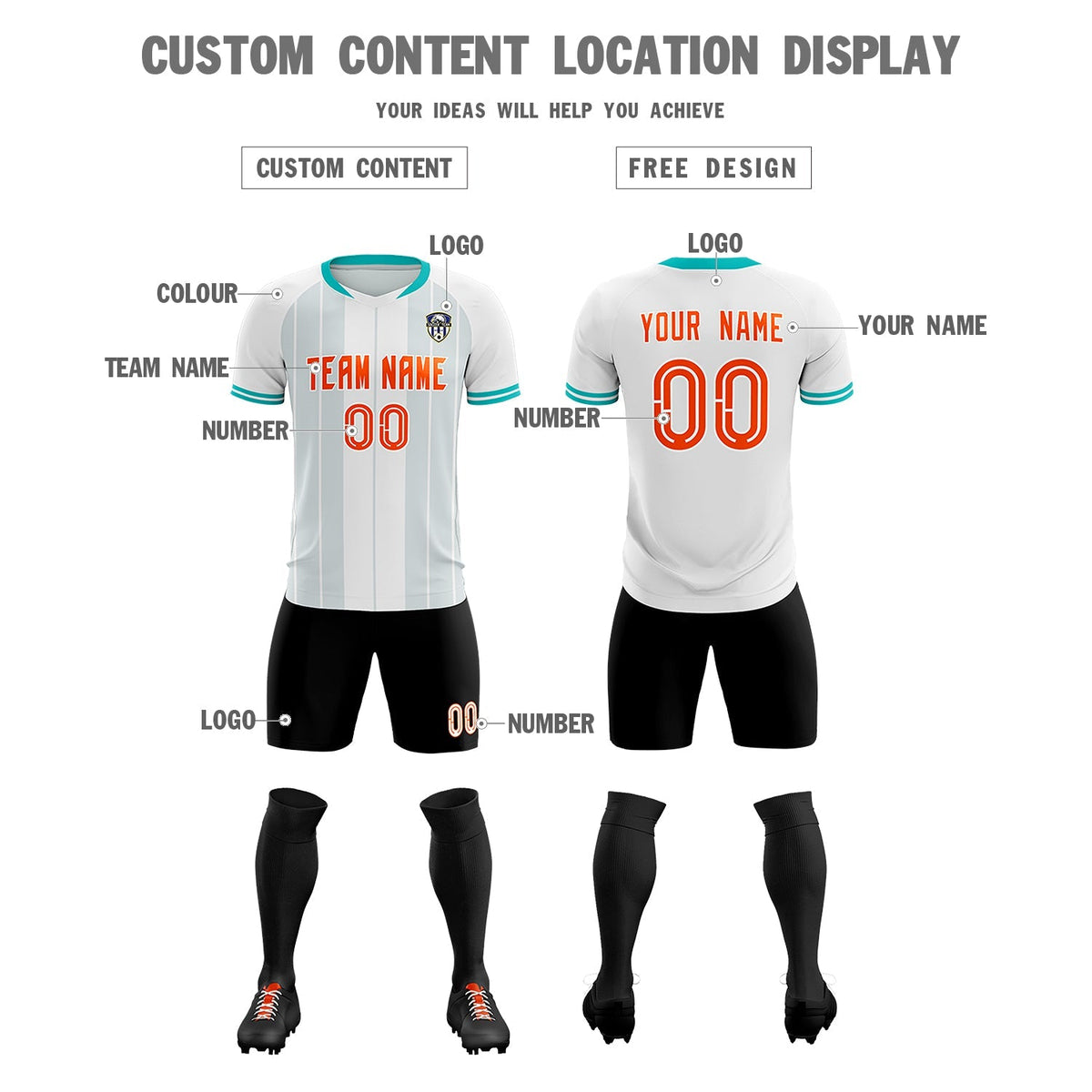 Custom White Classic Striped Personalized Football Kit Jersey