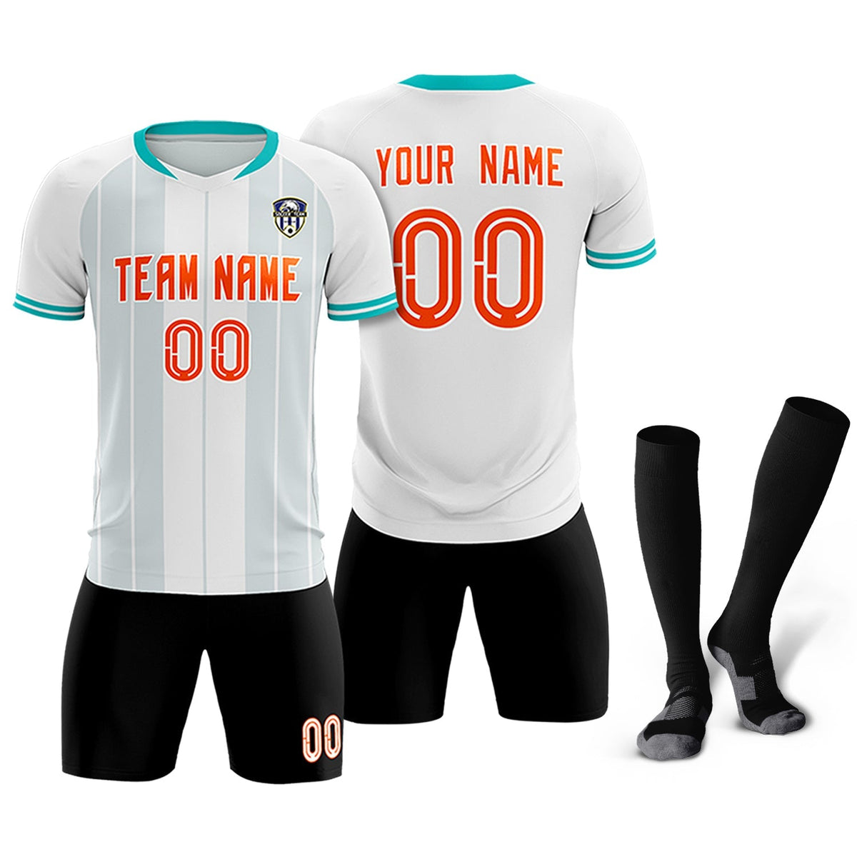 Custom White Classic Striped Personalized Football Kit Jersey
