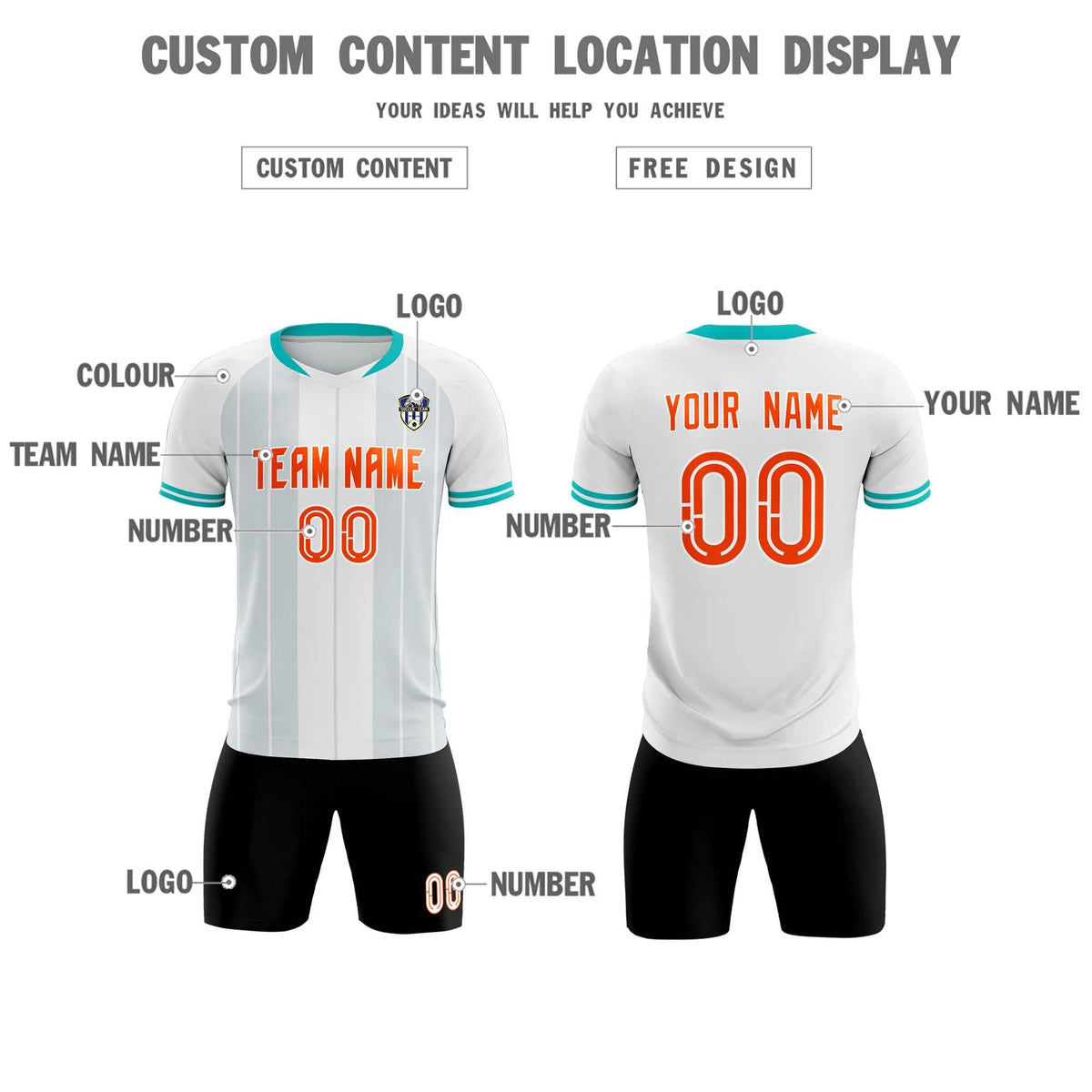 Custom White Classic Striped Personalized Football Kit Jersey