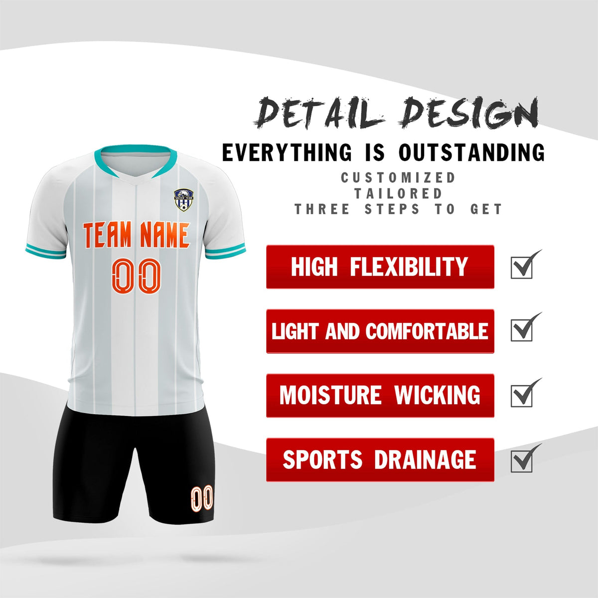 Custom White Classic Striped Personalized Football Kit Jersey