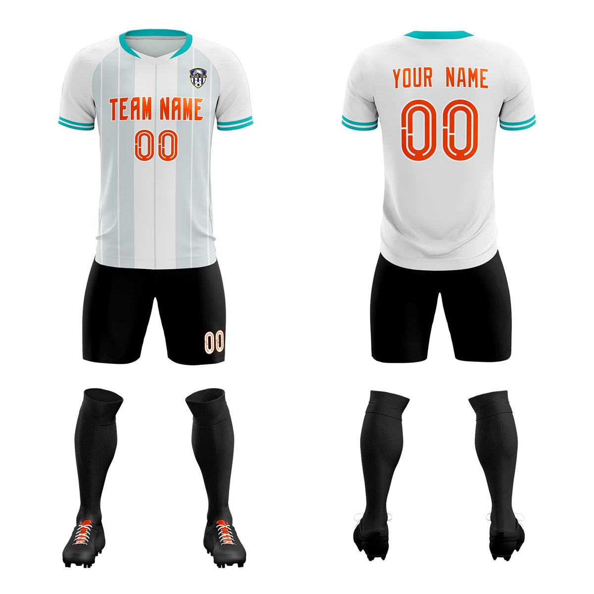 Custom White Classic Striped Personalized Football Kit Jersey