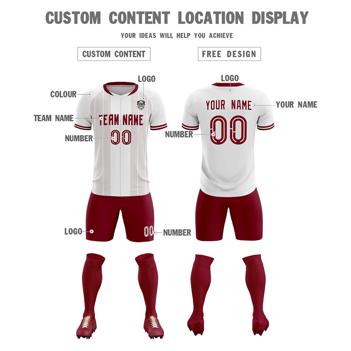 Custom White Classic Striped Personalized Football Kit Jersey