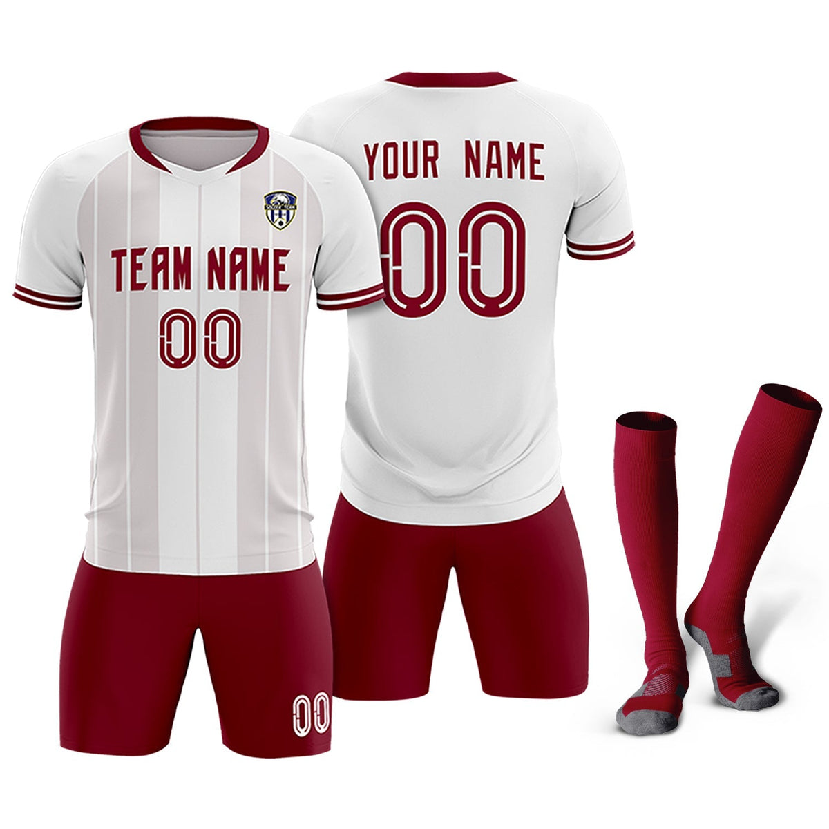 Custom White Classic Striped Personalized Football Kit Jersey