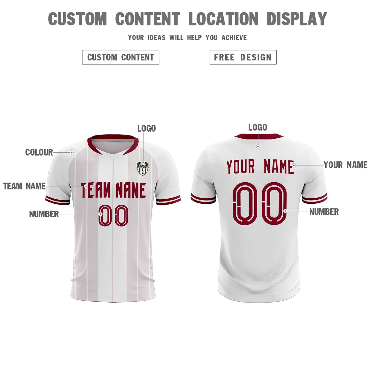 Custom White Classic Striped Personalized Football Kit Jersey
