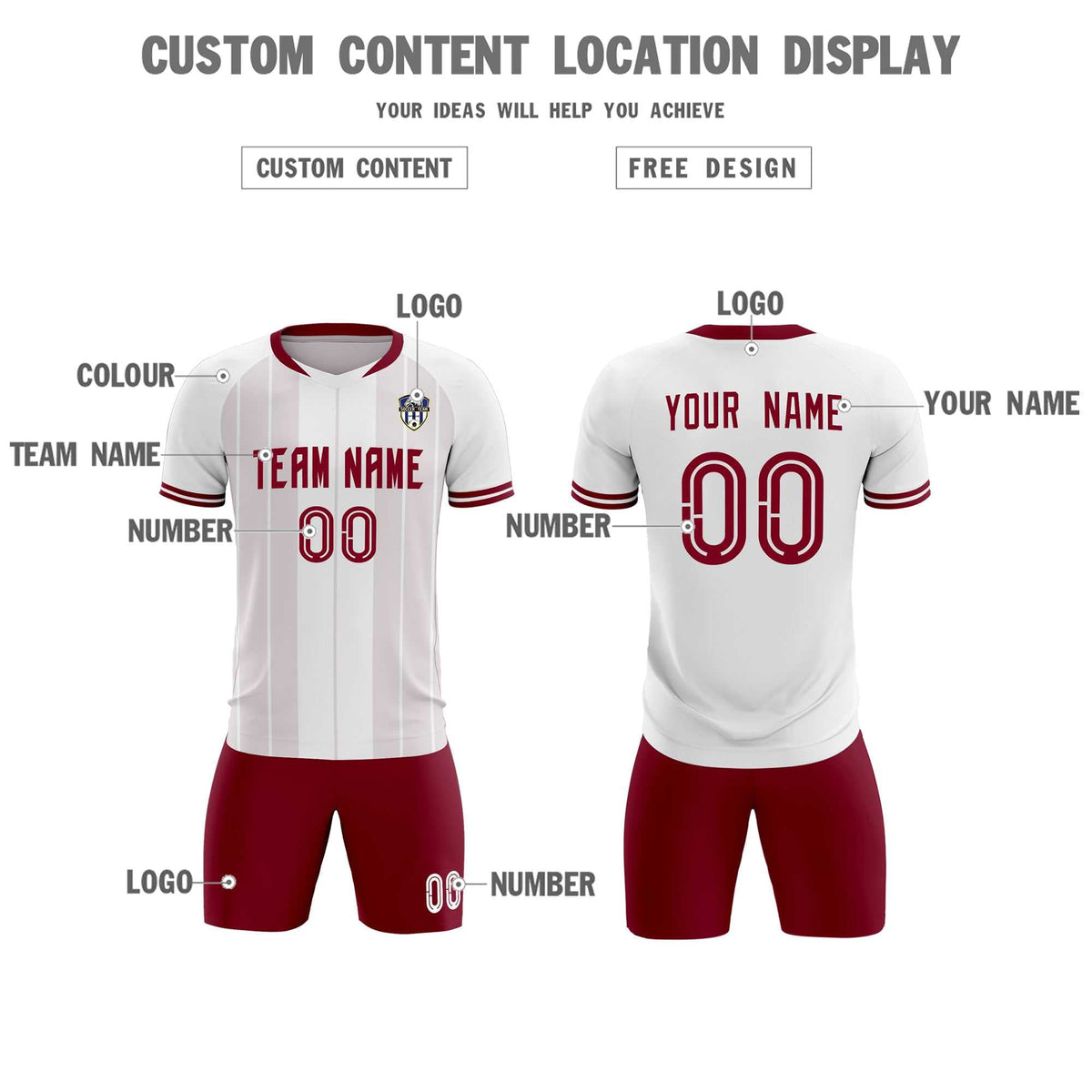 Custom White Classic Striped Personalized Football Kit Jersey