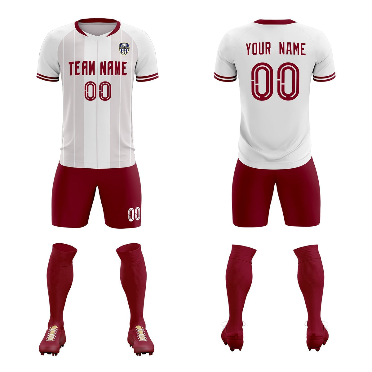 Custom White Classic Striped Personalized Football Kit Jersey