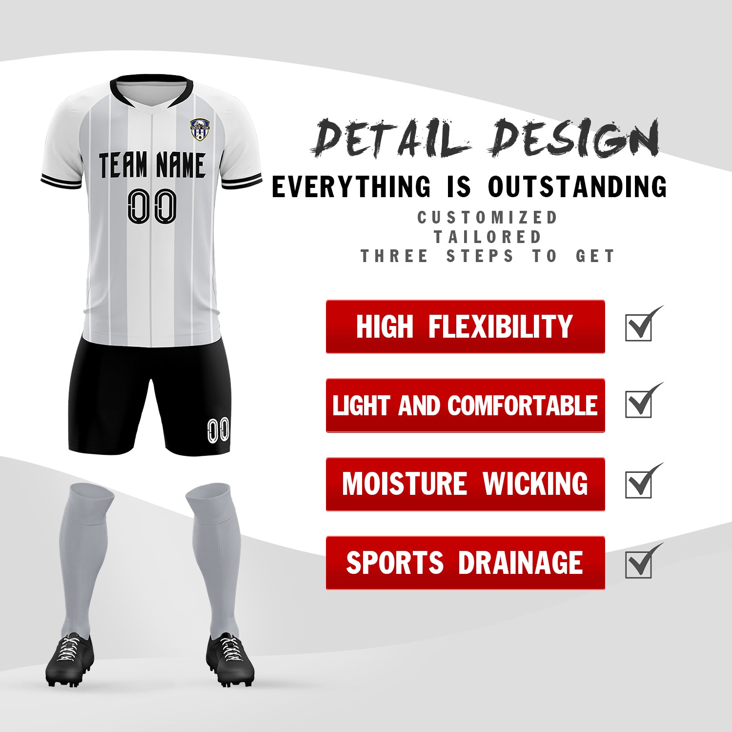 Custom White Classic Striped Personalized Football Kit Jersey