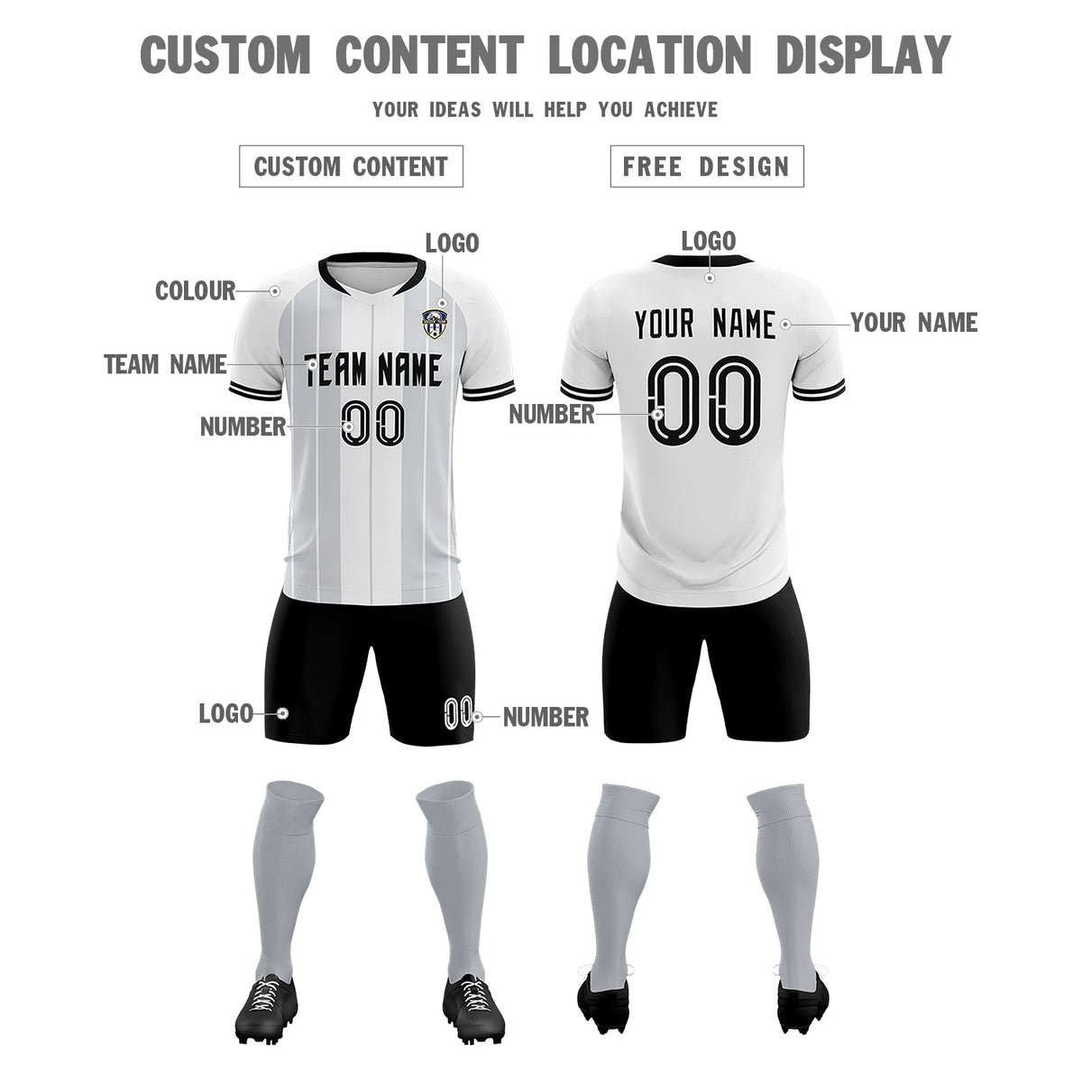 Custom White Classic Striped Personalized Football Kit Jersey
