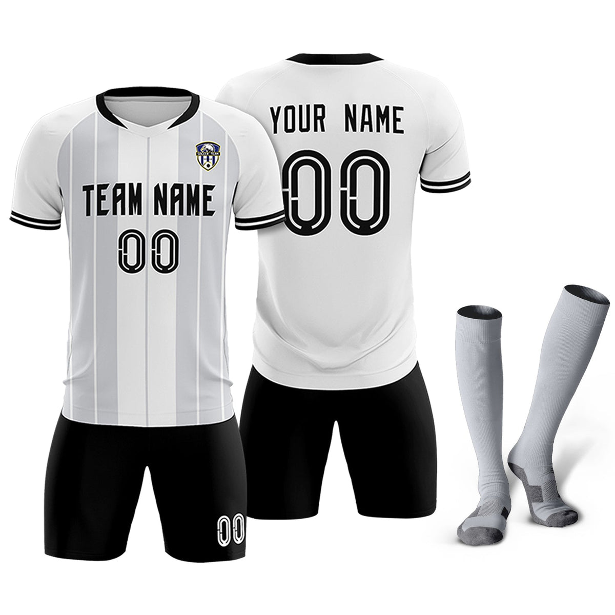 Custom White Classic Striped Personalized Football Kit Jersey