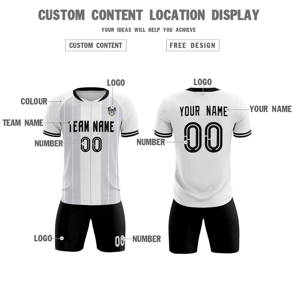Custom White Classic Striped Personalized Football Kit Jersey