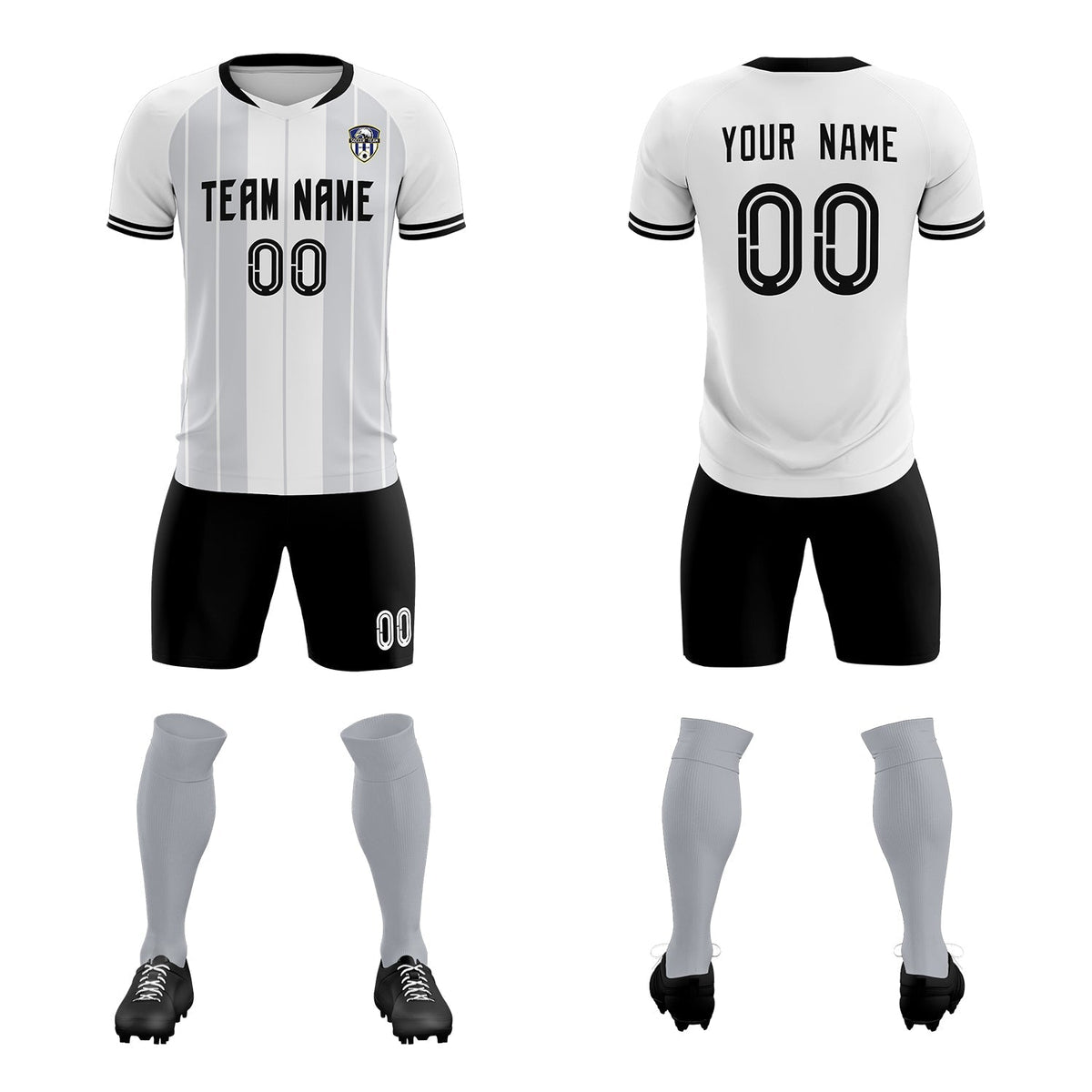 Custom White Classic Striped Personalized Football Kit Jersey