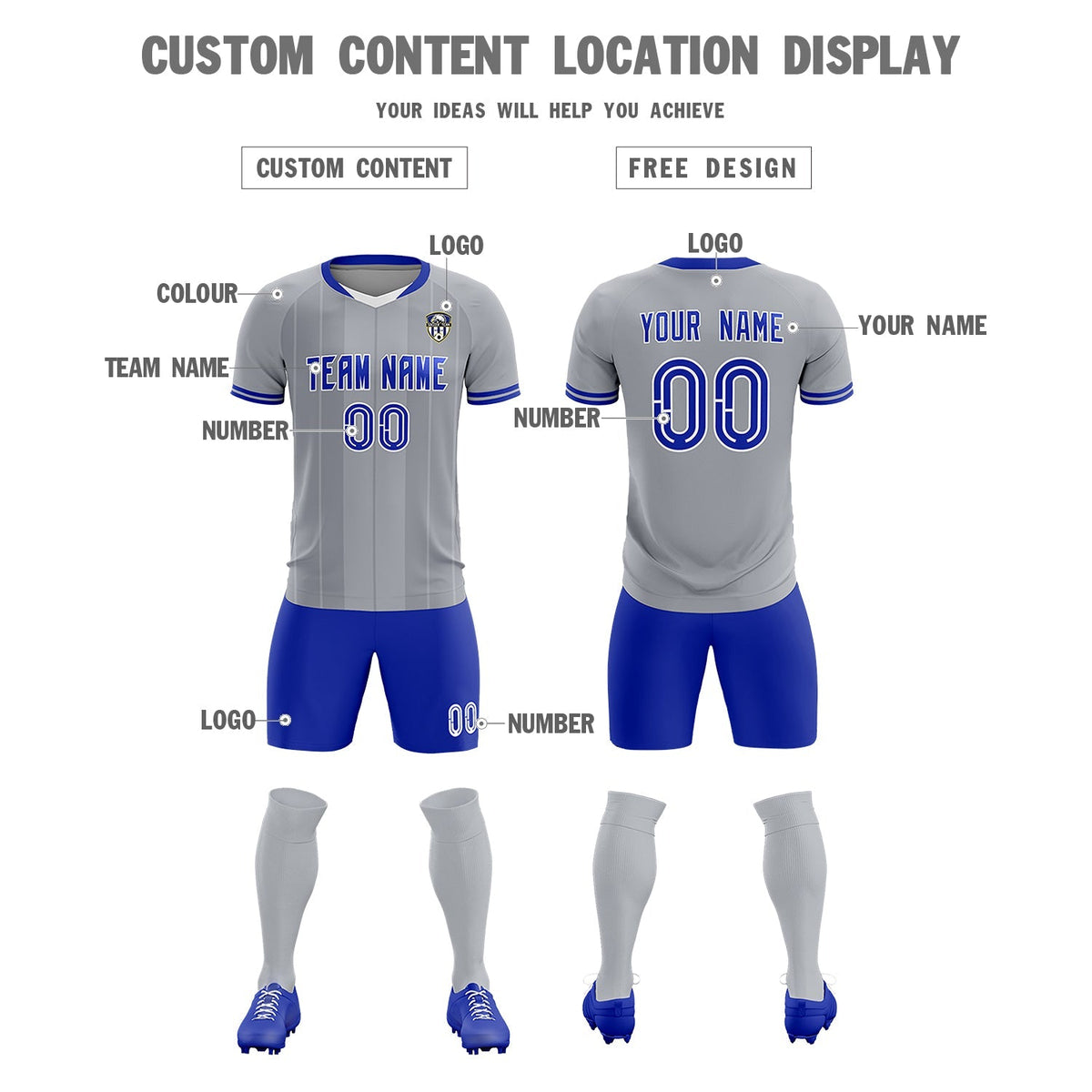 Custom Gray Classic Striped Personalized Football Kit Jersey