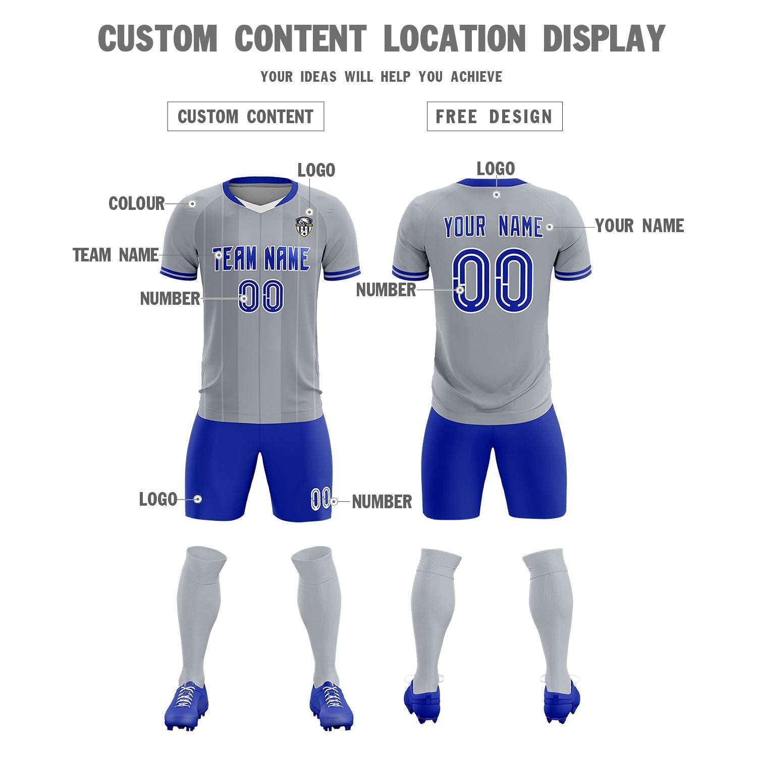 Custom Gray Classic Striped Personalized Football Kit Jersey