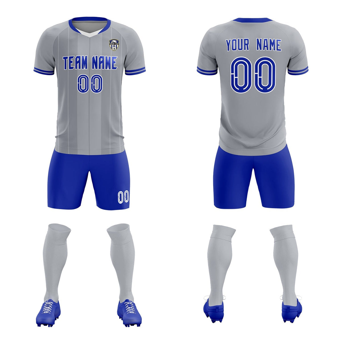 Custom Gray Classic Striped Personalized Football Kit Jersey