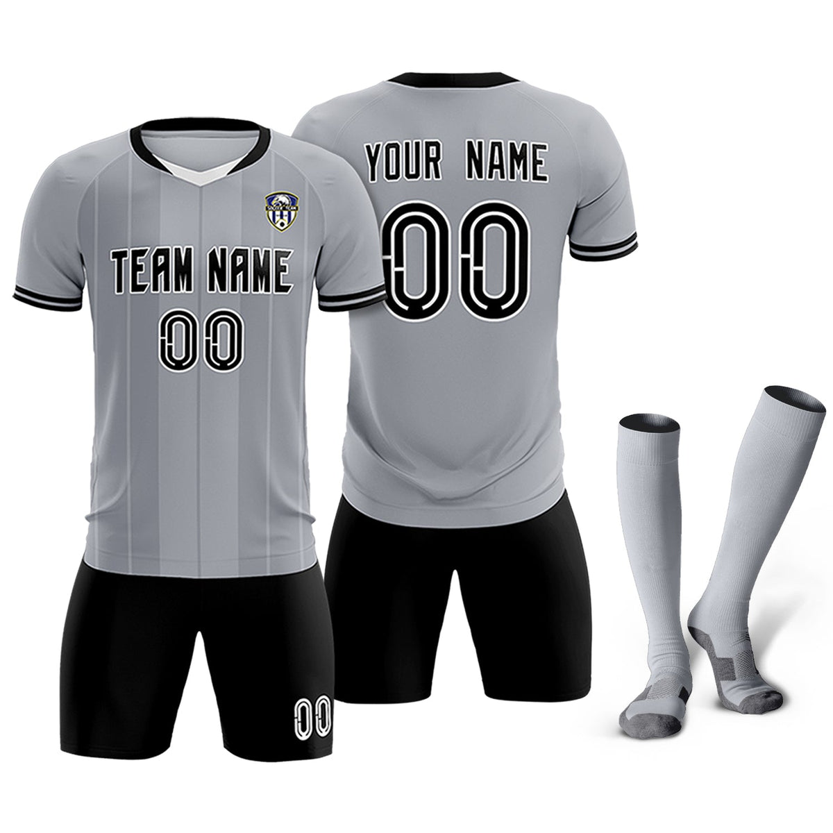 Custom Gray Classic Striped Personalized Football Kit Jersey