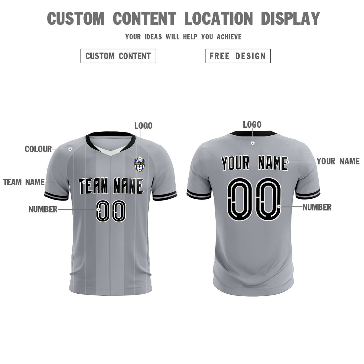Custom Gray Classic Striped Personalized Football Kit Jersey