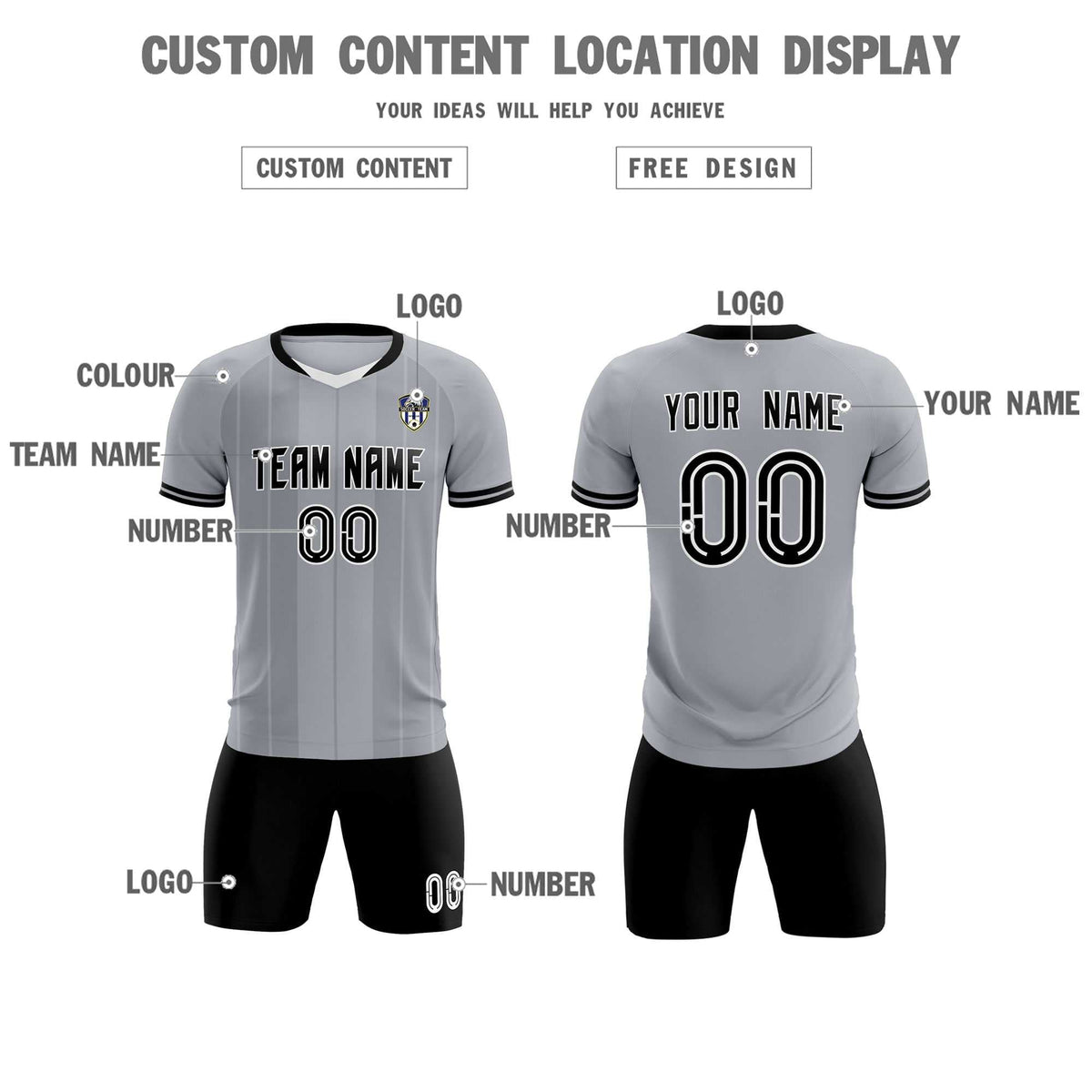 Custom Gray Classic Striped Personalized Football Kit Jersey