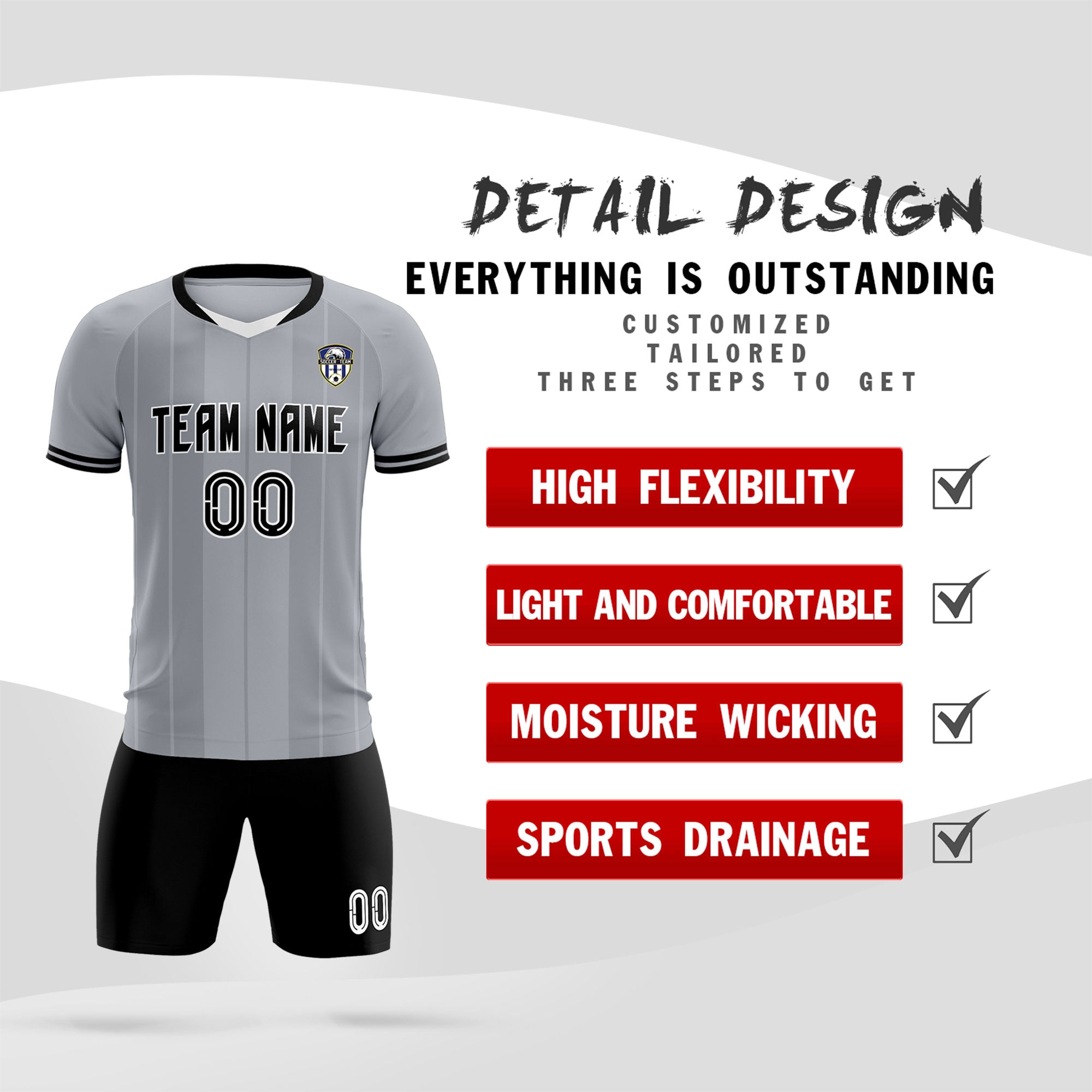 Custom Gray Classic Striped Personalized Football Kit Jersey