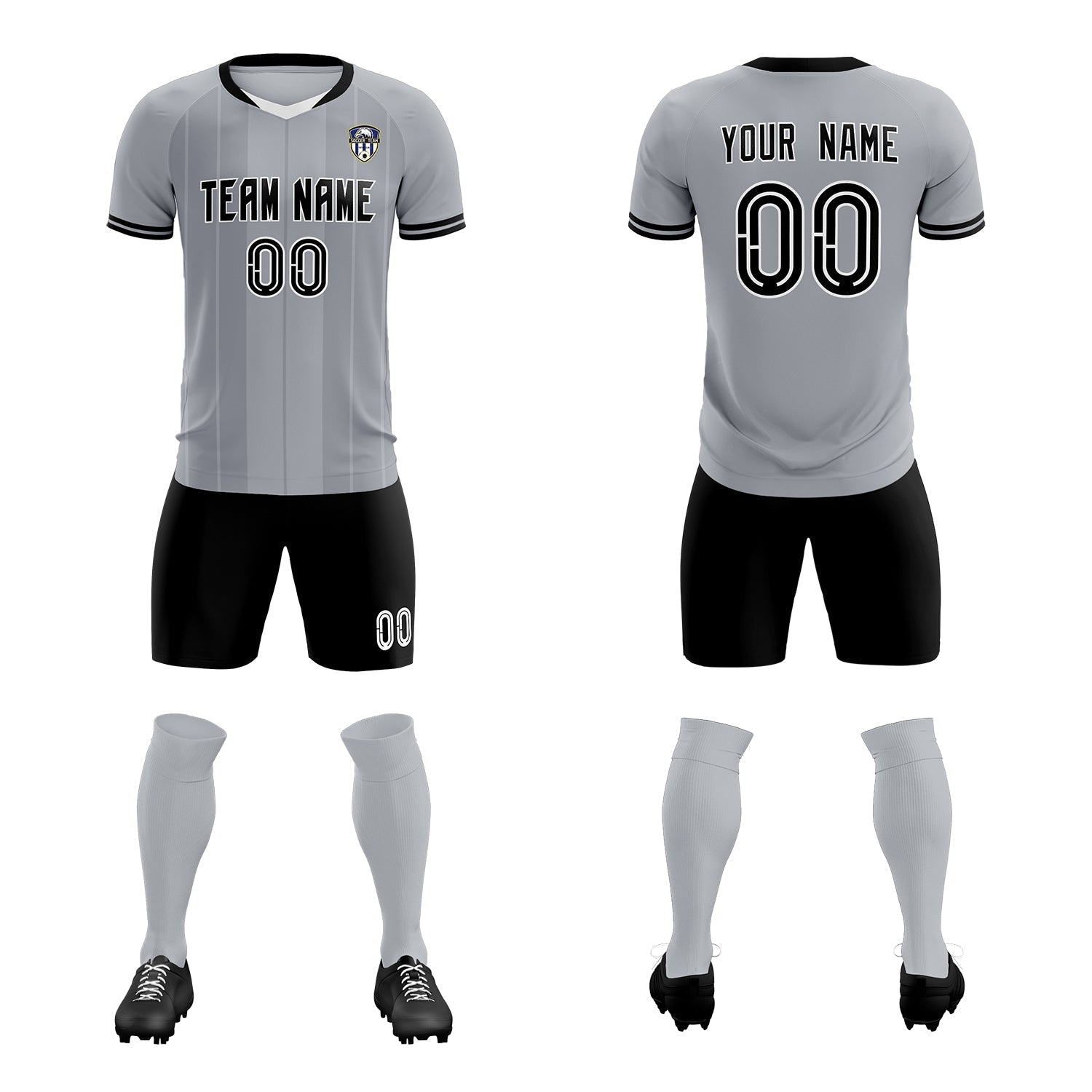 Custom Gray Classic Striped Personalized Football Kit Jersey