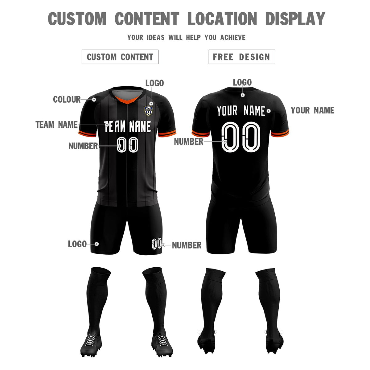 Custom Black Classic Striped Personalized Football Kit Jersey