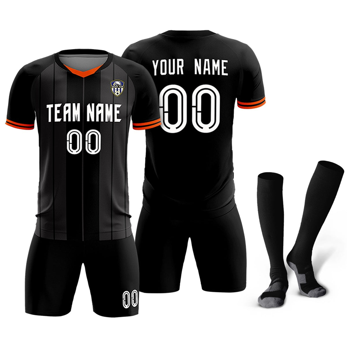 Custom Black Classic Striped Personalized Football Kit Jersey