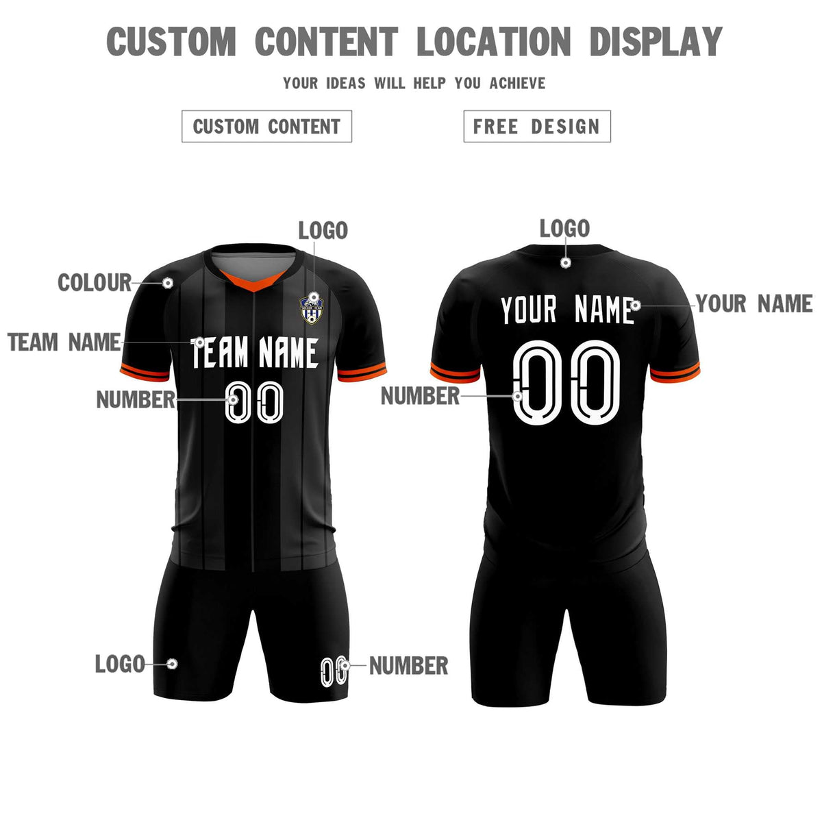 Custom Black Classic Striped Personalized Football Kit Jersey