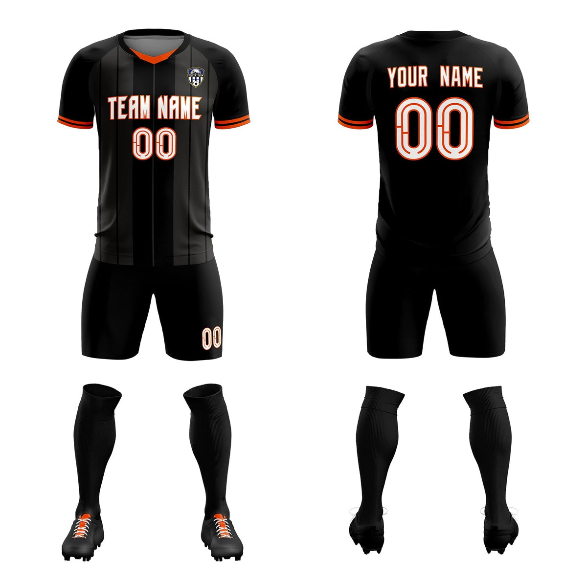 Custom Black Classic Striped Personalized Football Kit Jersey