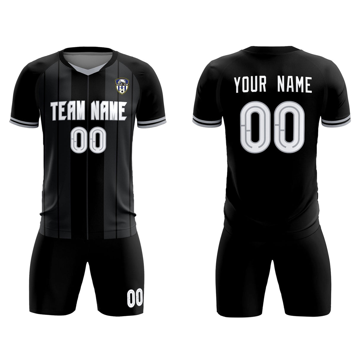 Custom Black Classic Striped Personalized Football Kit Jersey