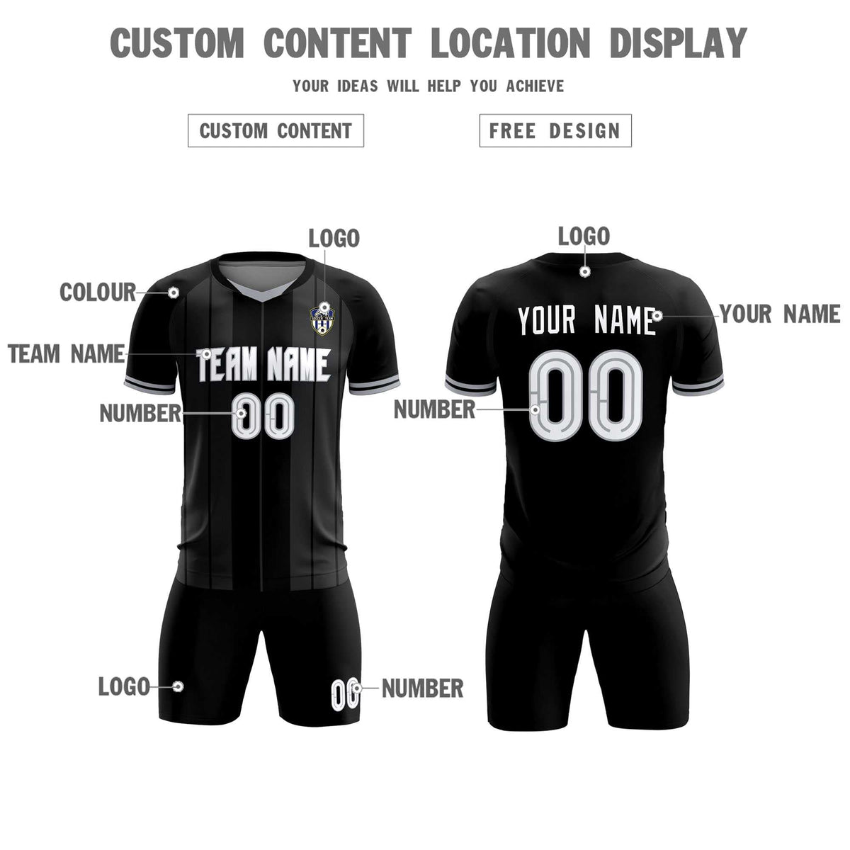 Custom Black Classic Striped Personalized Football Kit Jersey