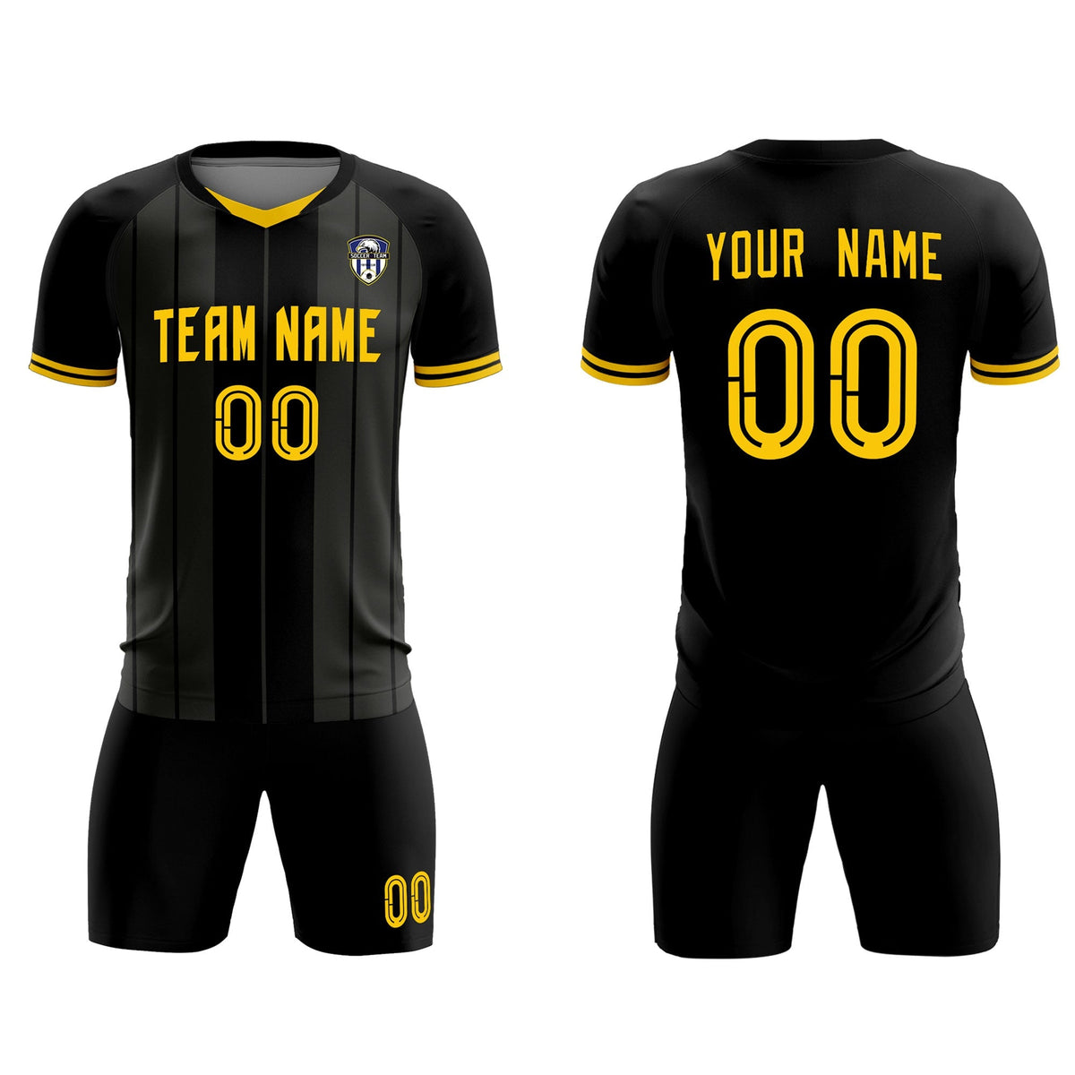 Custom Black Classic Striped Personalized Football Kit Jersey