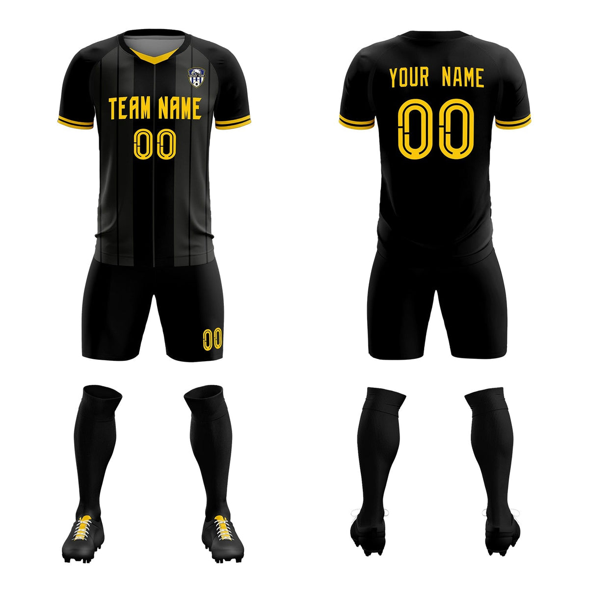 Custom Black Classic Striped Personalized Football Kit Jersey