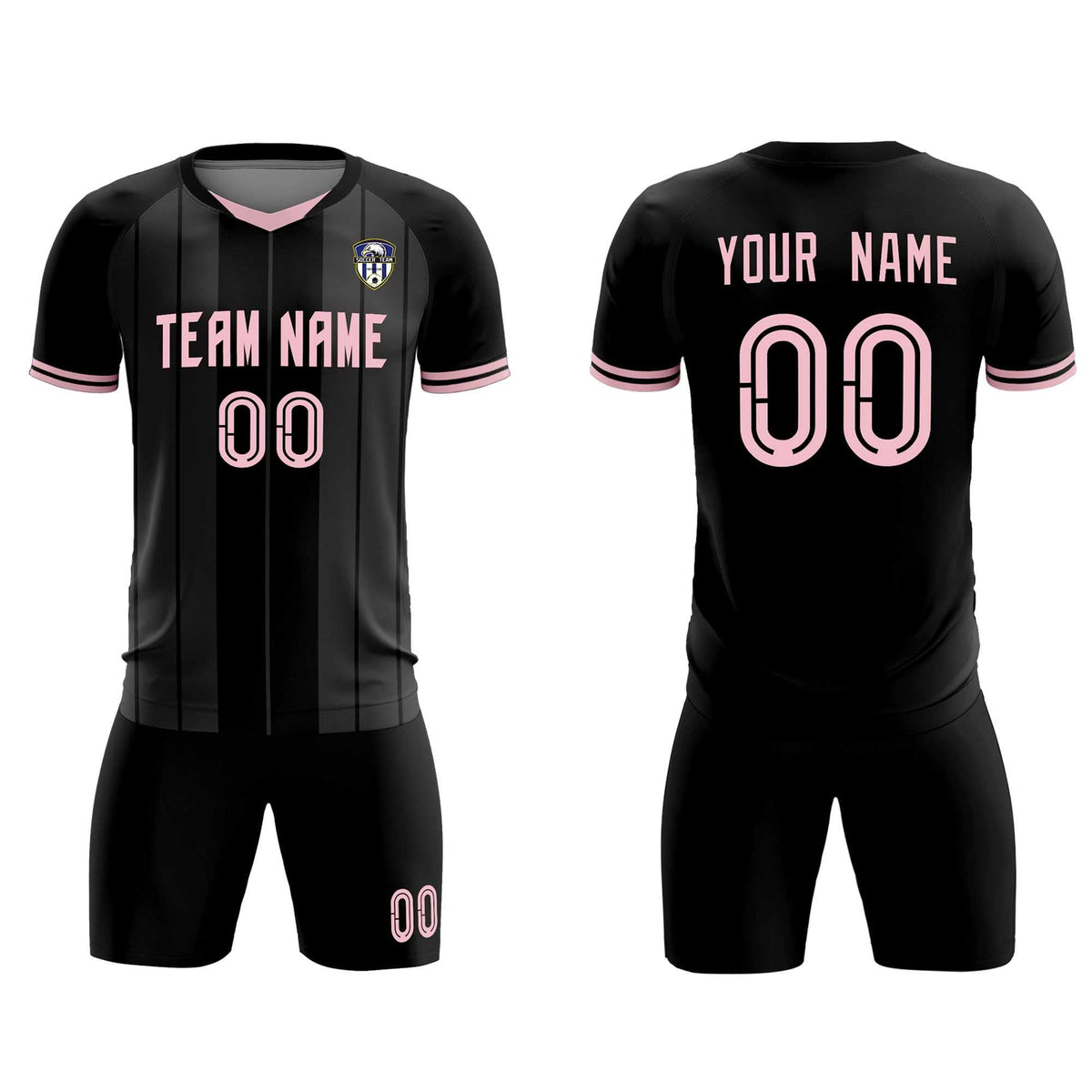 Custom Black Classic Striped Personalized Football Kit Jersey