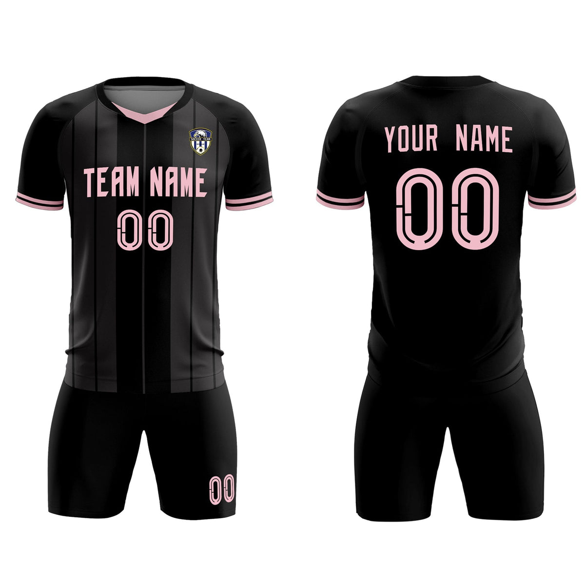 Custom Black Classic Striped Personalized Football Kit Jersey