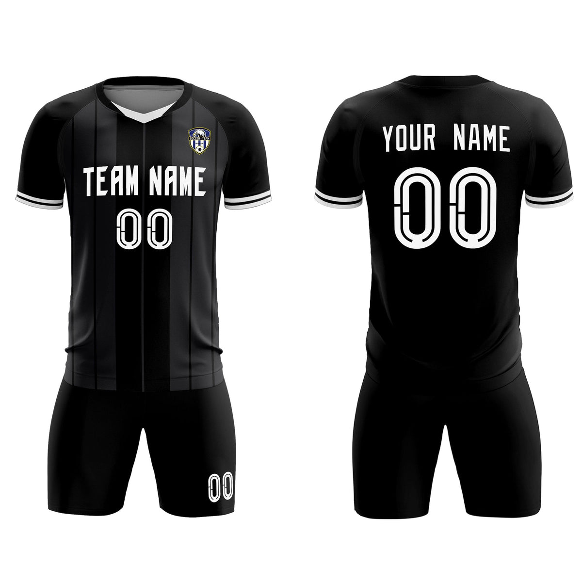 Custom Black Classic Striped Personalized Football Kit Jersey