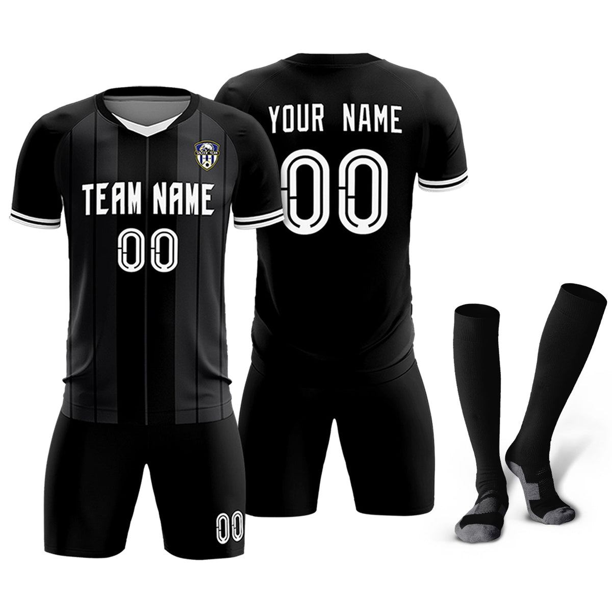 Custom Black Classic Striped Personalized Football Kit Jersey