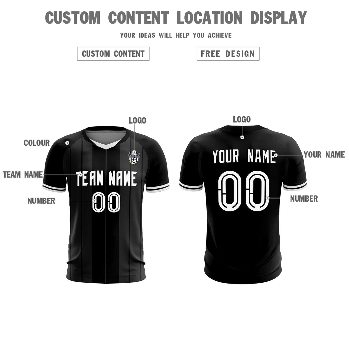 Custom Black Classic Striped Personalized Football Kit Jersey