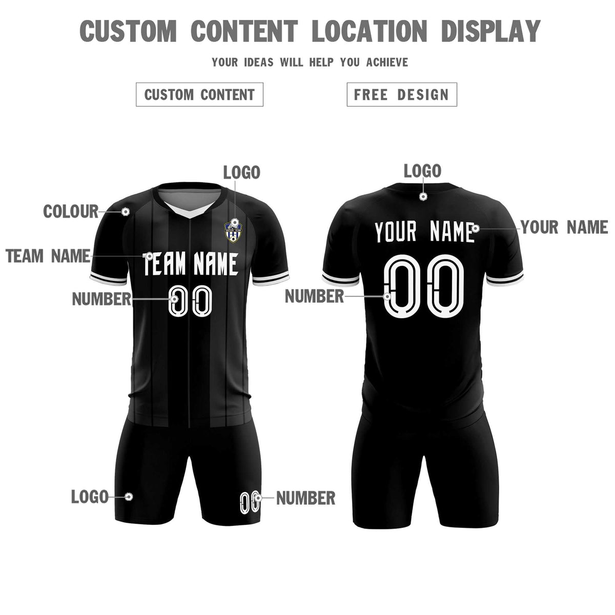 Custom Black Classic Striped Personalized Football Kit Jersey