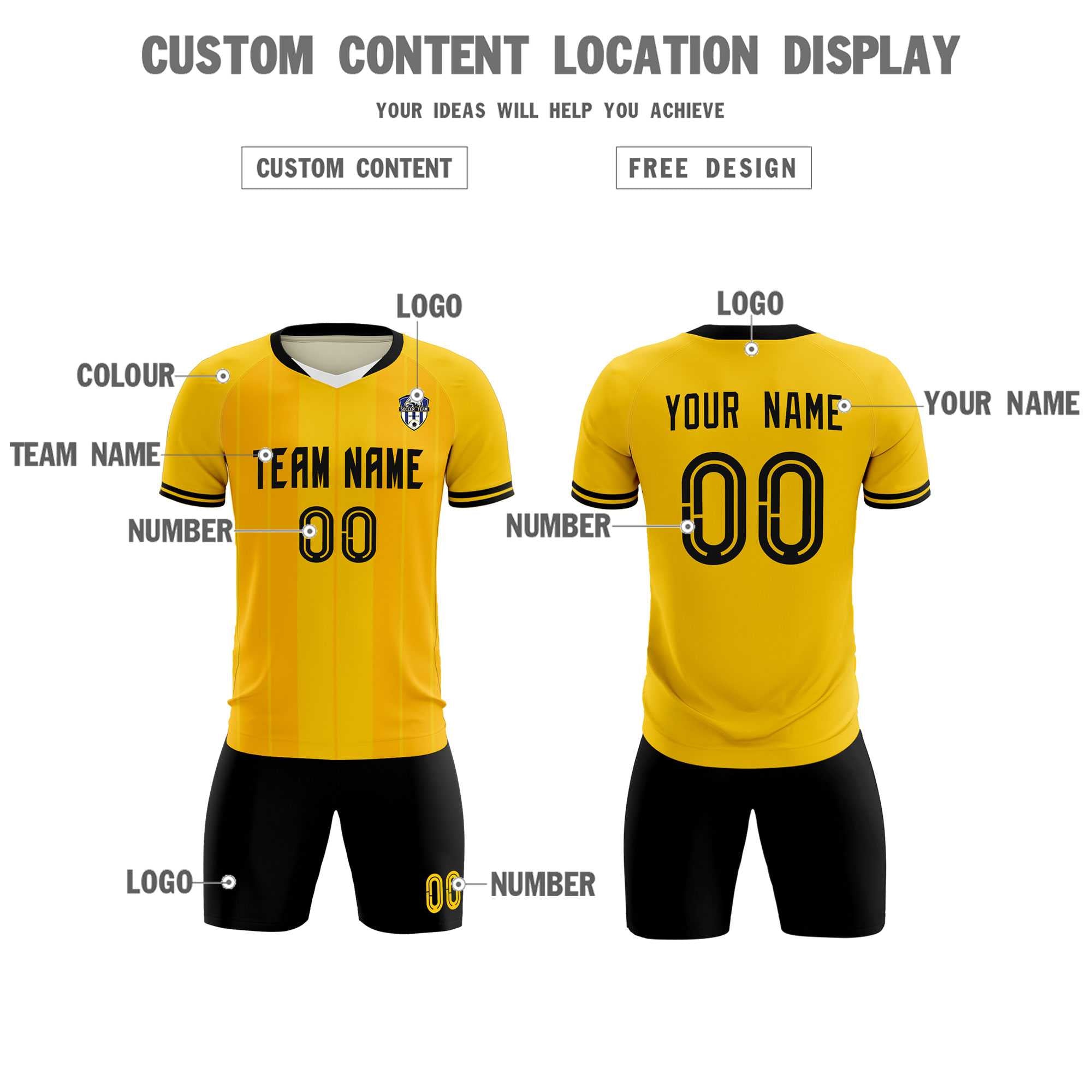 Custom Gold Classic Striped Personalized Football Kit Jersey