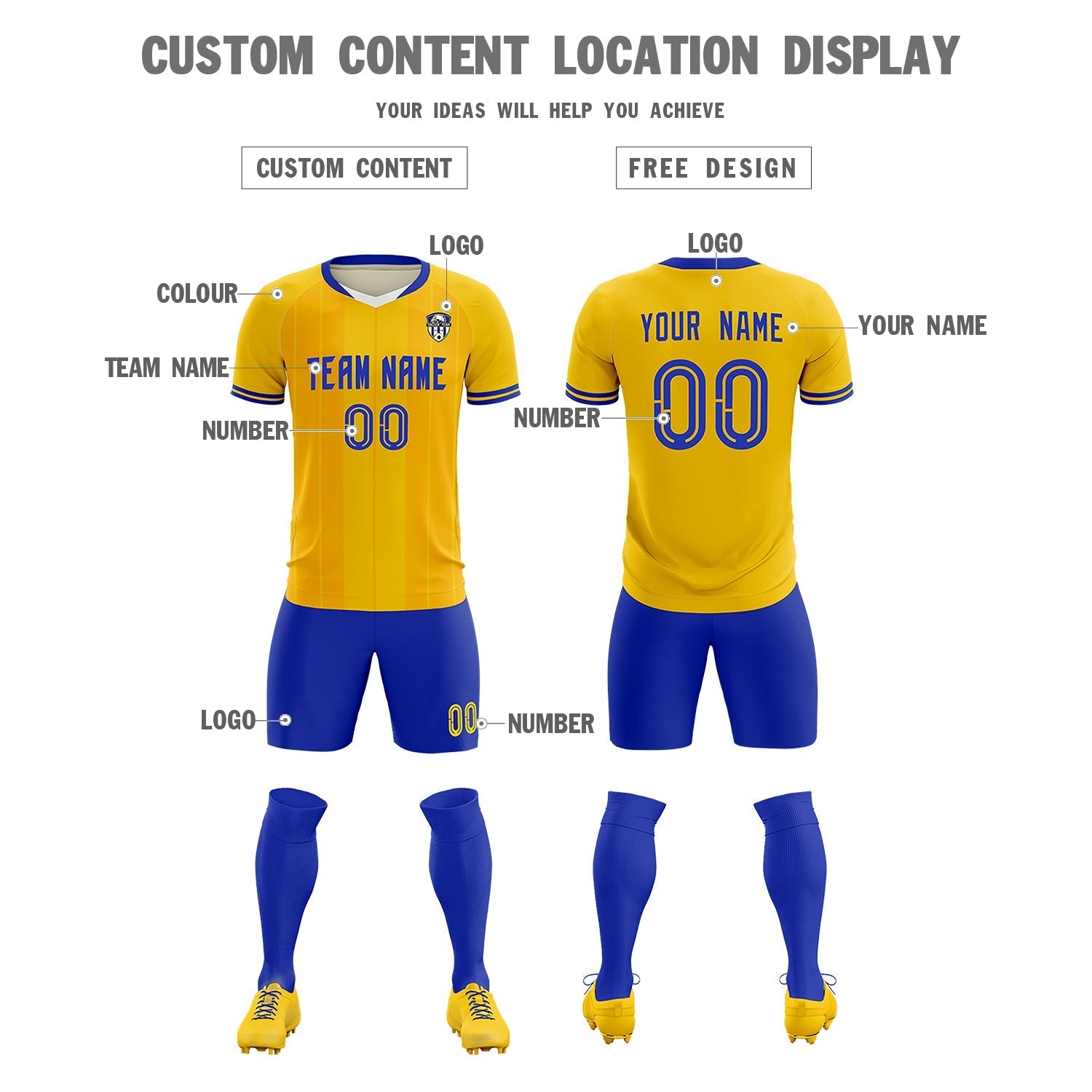 Custom Gold Classic Striped Personalized Football Kit Jersey