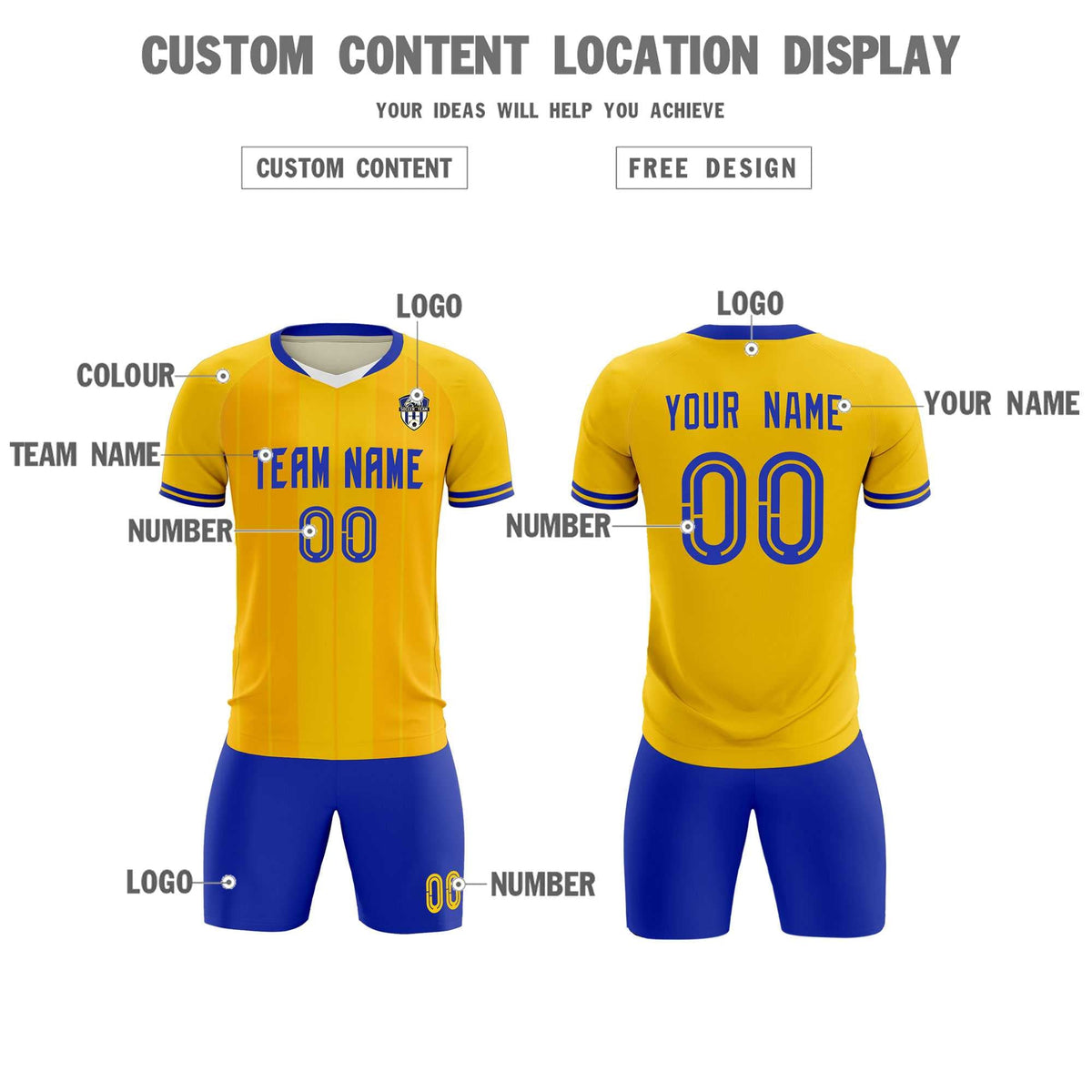Custom Gold Classic Striped Personalized Football Kit Jersey