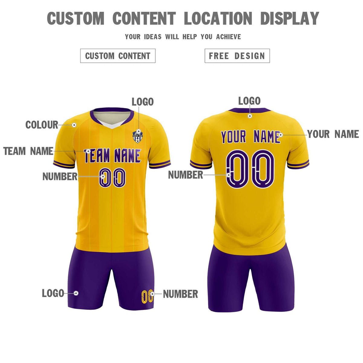 Custom Gold Classic Striped Personalized Football Kit Jersey