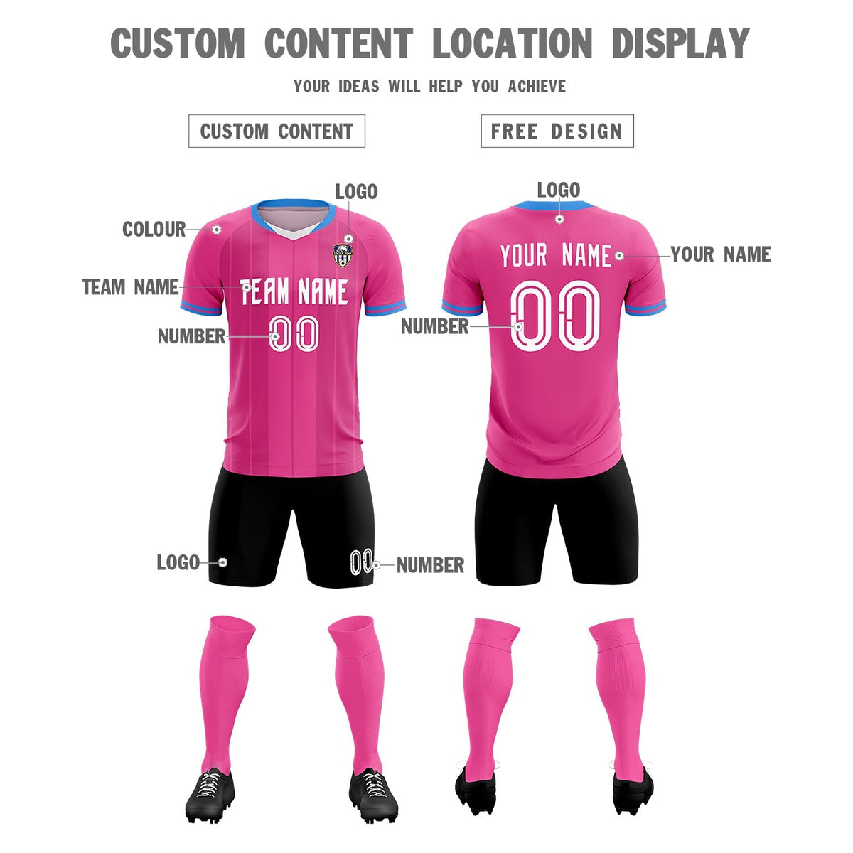 Custom Pink Classic Striped Personalized Football Kit Jersey