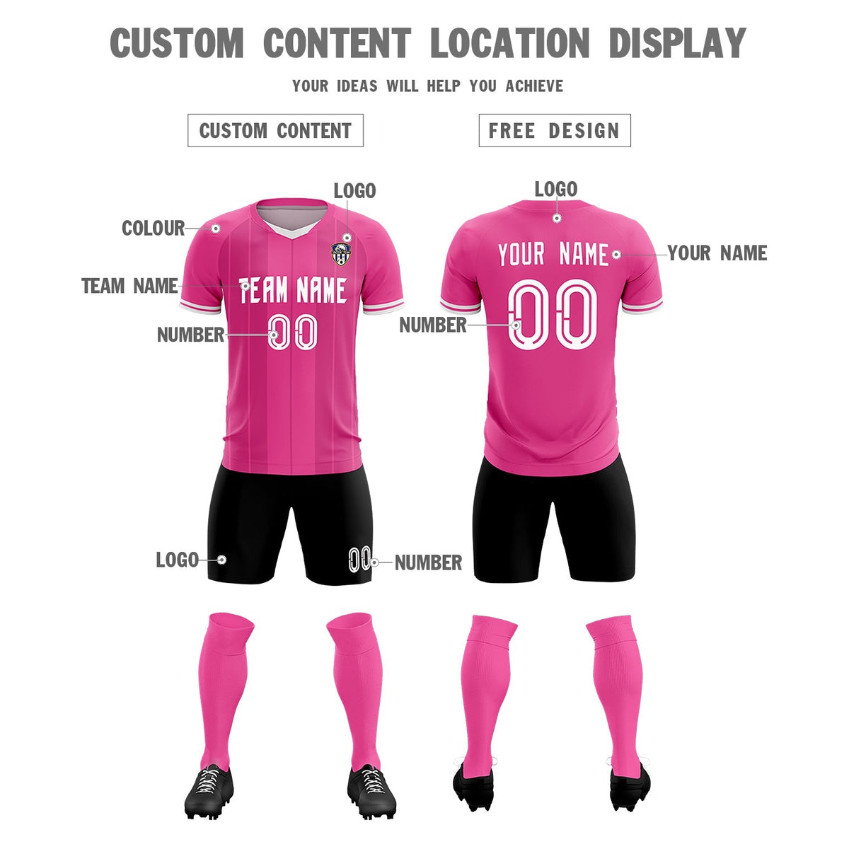 Custom Pink Classic Striped Personalized Football Kit Jersey