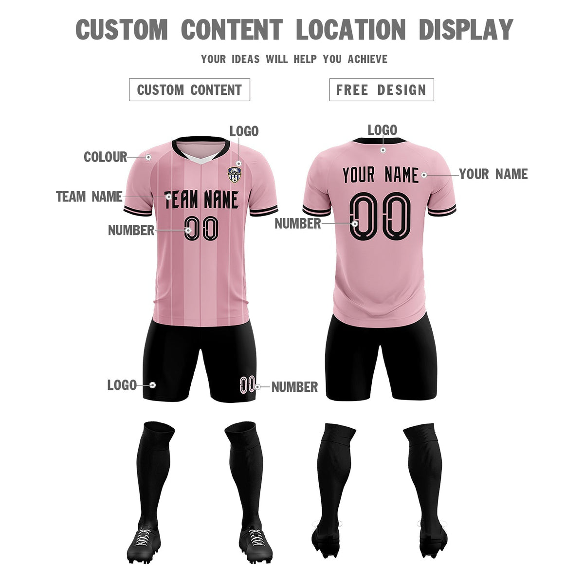 Custom Light Pink Classic Striped Personalized Football Kit Jersey