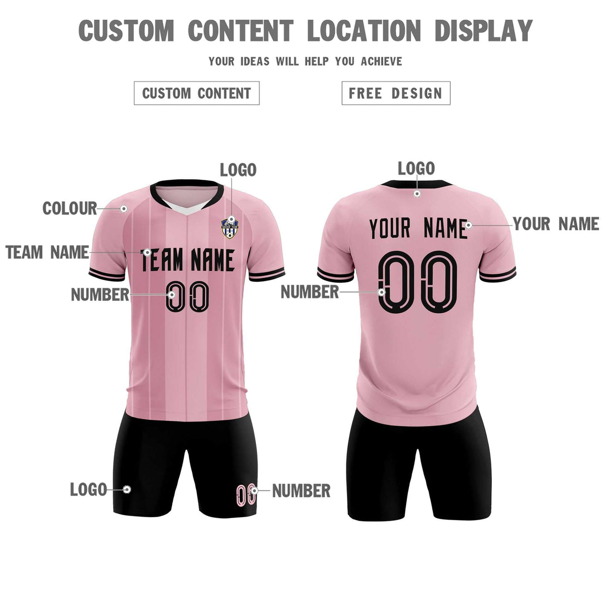 Custom Light Pink Classic Striped Personalized Football Kit Jersey