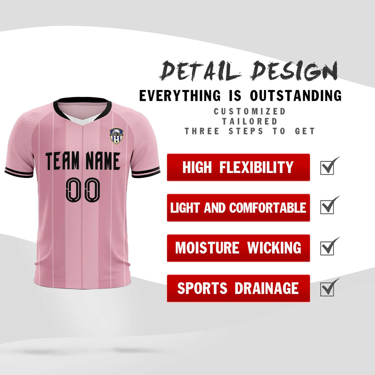 Custom Light Pink Classic Striped Personalized Football Kit Jersey